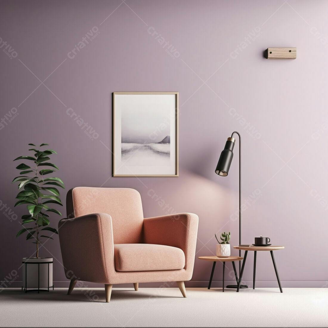 Poltrona rosa em sala de estar moderna
