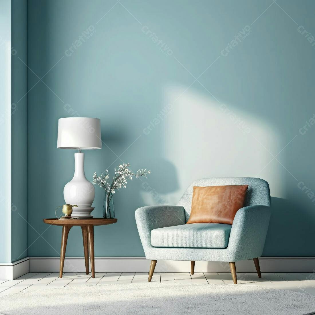 Poltrona azul em sala de estar moderna