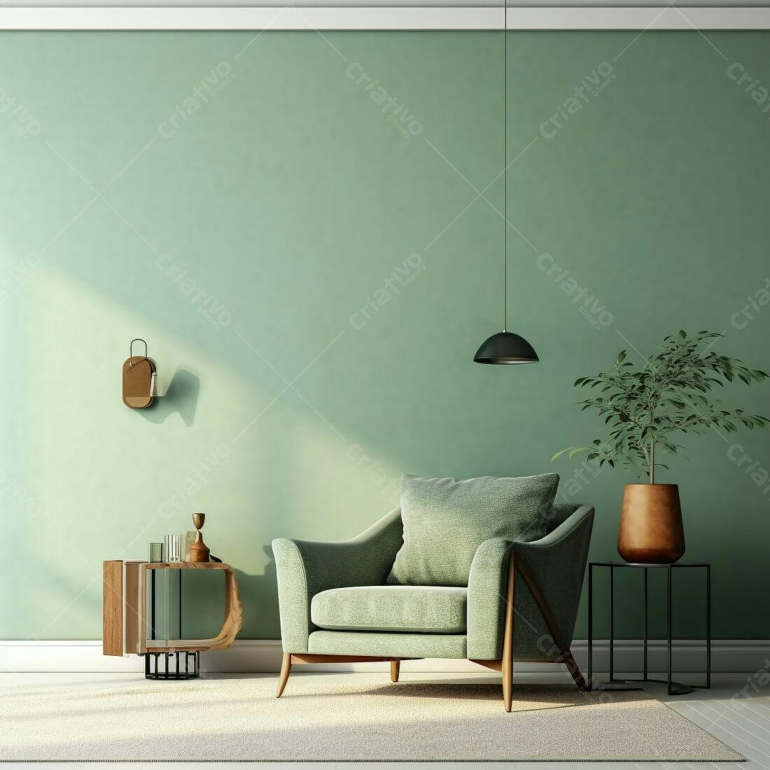 Poltrona verde em sala de estar moderna