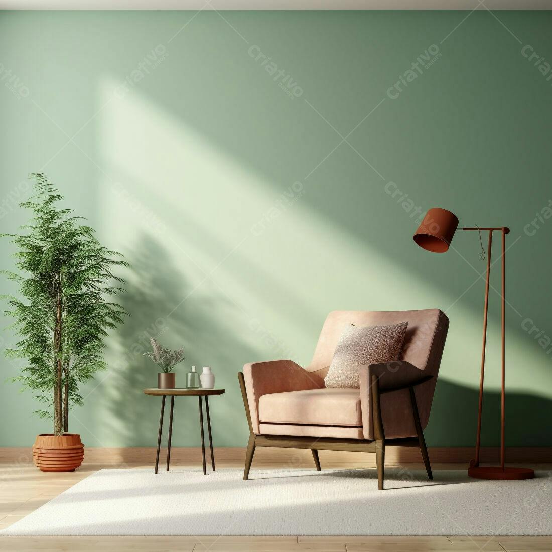Poltrona rosa em sala com iluminação natural