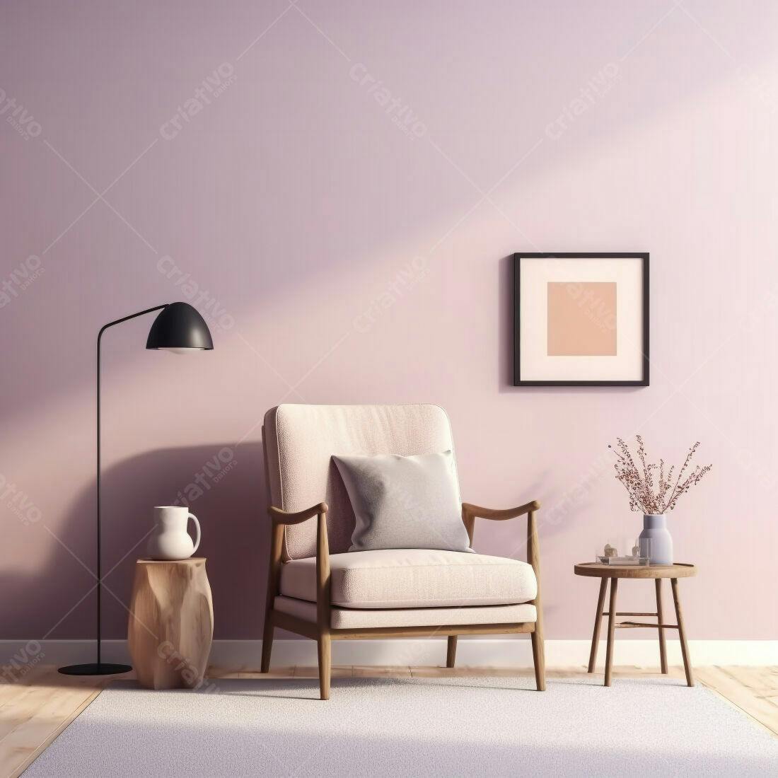 Poltrona rosa em sala minimalista
