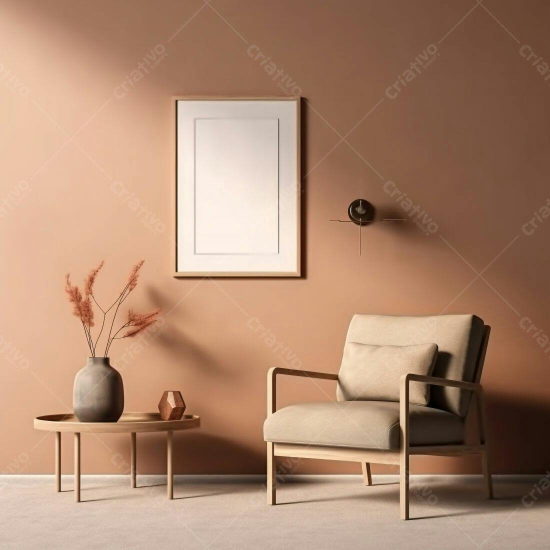 Sala de estar minimalista tons terra