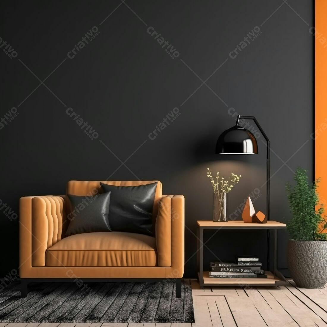 Poltrona marrom em sala de estar moderna