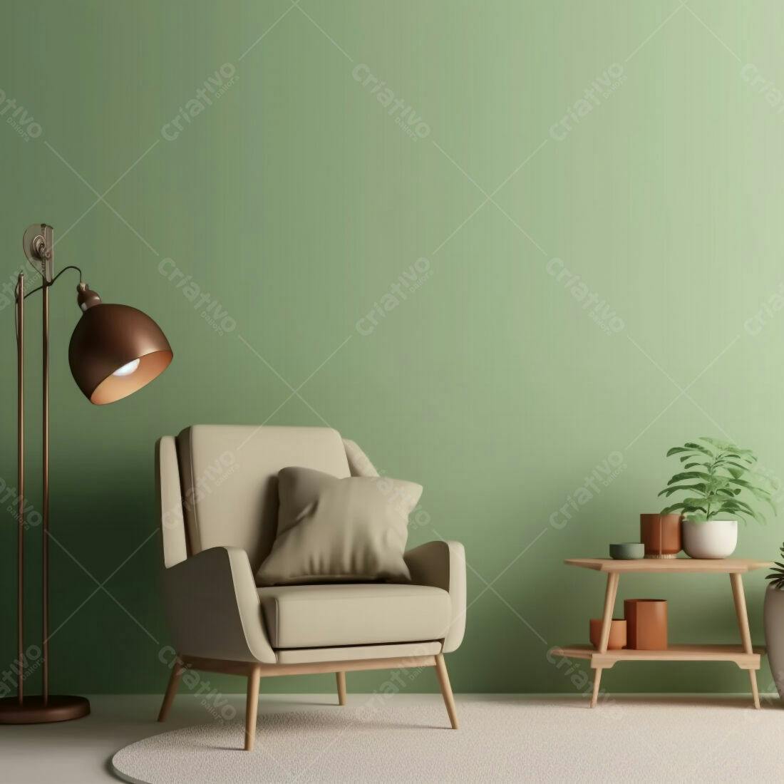 Poltrona bege em sala com parede verde