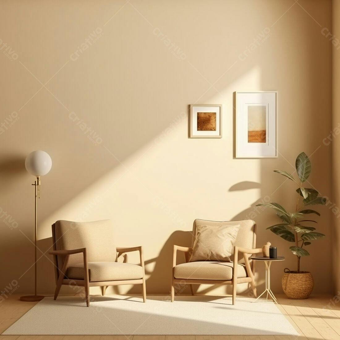 Sala de estar minimalista em tons neutros