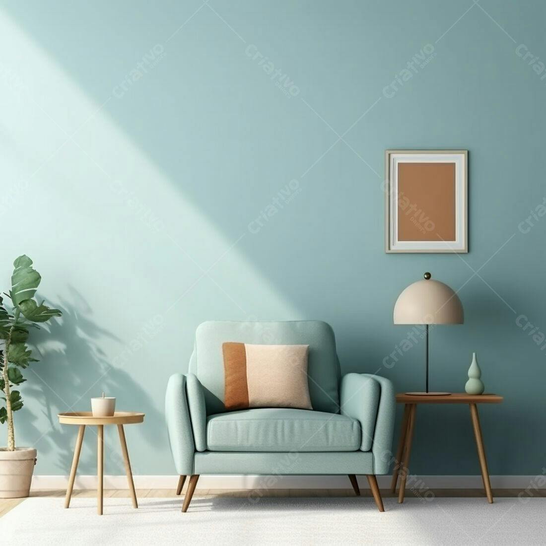 Poltrona azul em sala de estar moderna