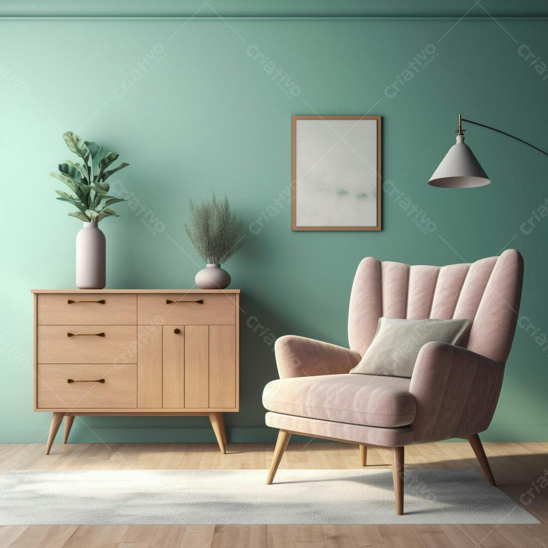 Poltrona rosa em sala de estar moderna