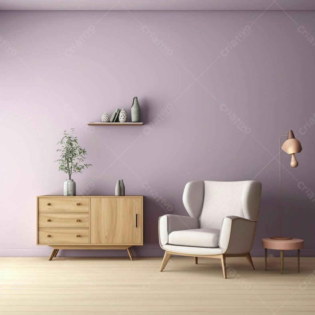 Sala de estar moderna com poltrona e móvel de madeira