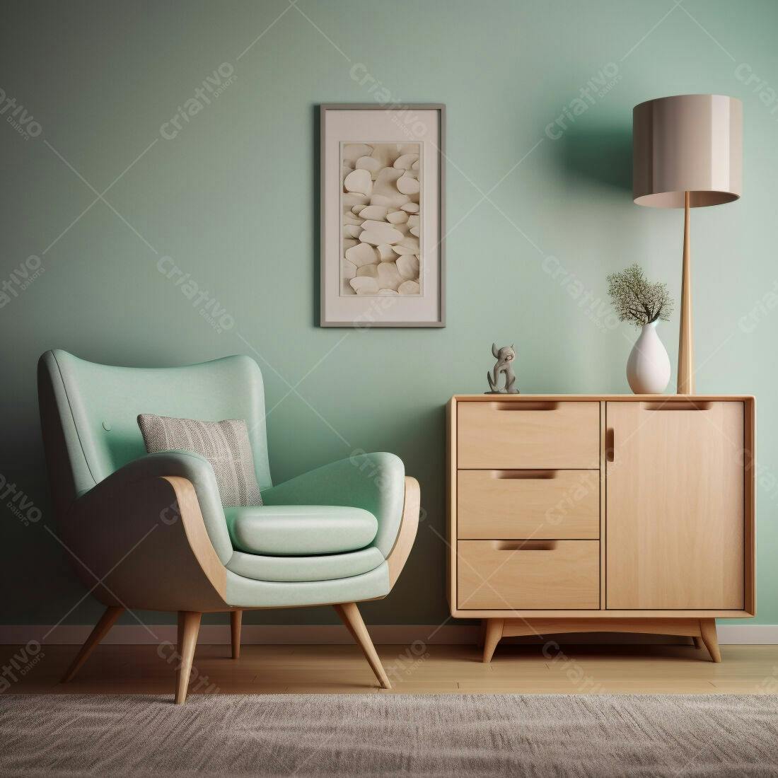 Poltrona verde menta em sala de estar moderna