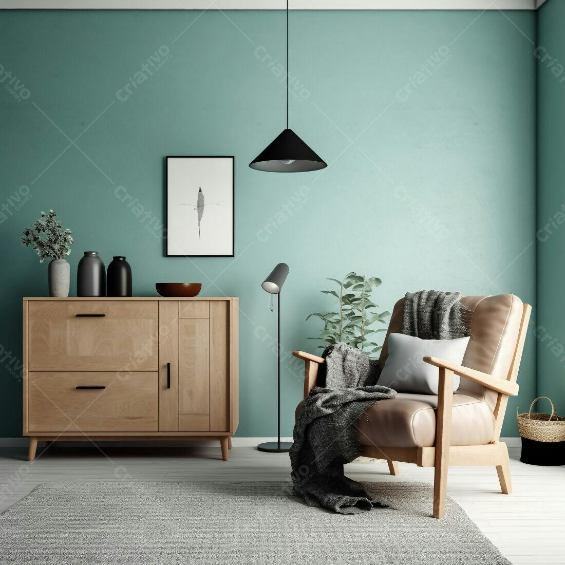 Sala de estar moderna com poltrona de couro bege