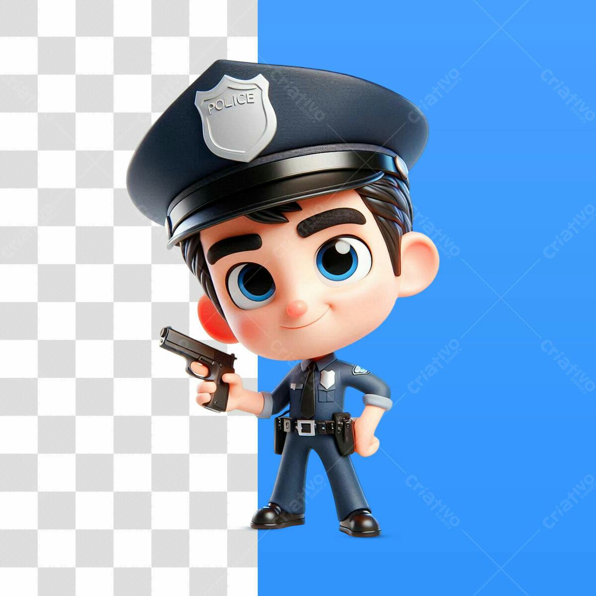 Ilustração Policial Cartoon PSD Editável