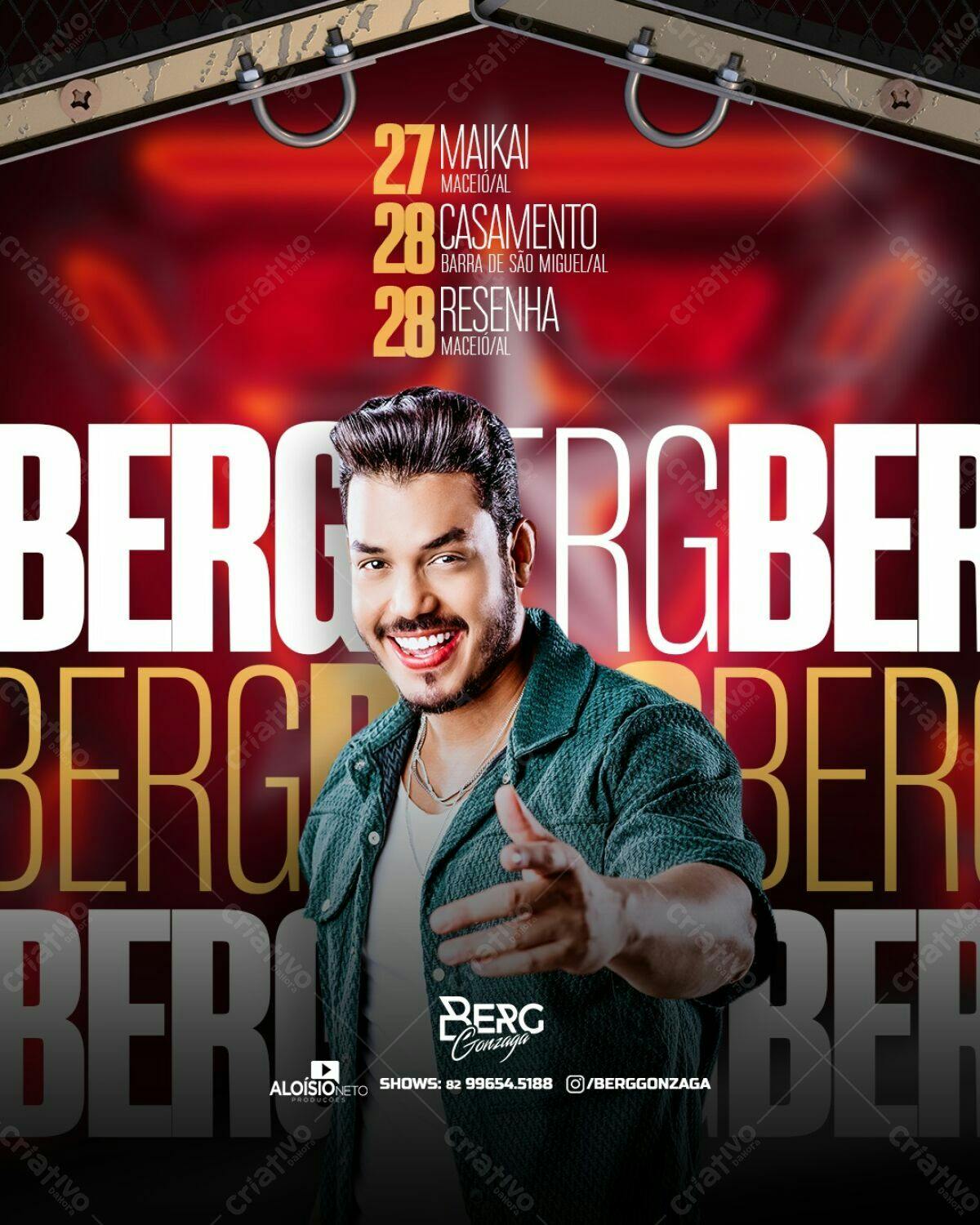 Flyer para Show do Cantor Berg Gonzaga PSD Editável