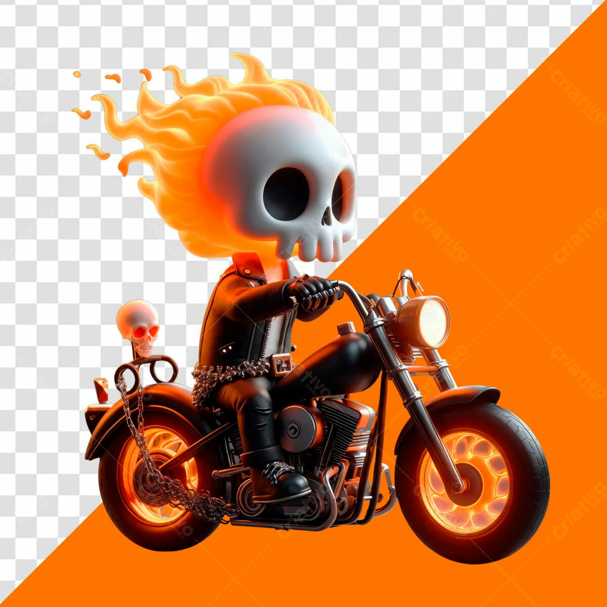 Arte de Caveira em Moto para Dia das Bruxas PSD Editável
