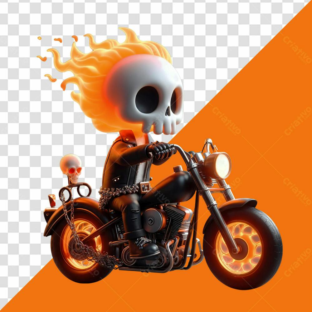 Elemento 3D Personagem Motoqueiro Fantasma Para Halloween