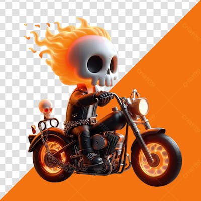 Elemento 3D Personagem Motoqueiro Fantasma Para Halloween