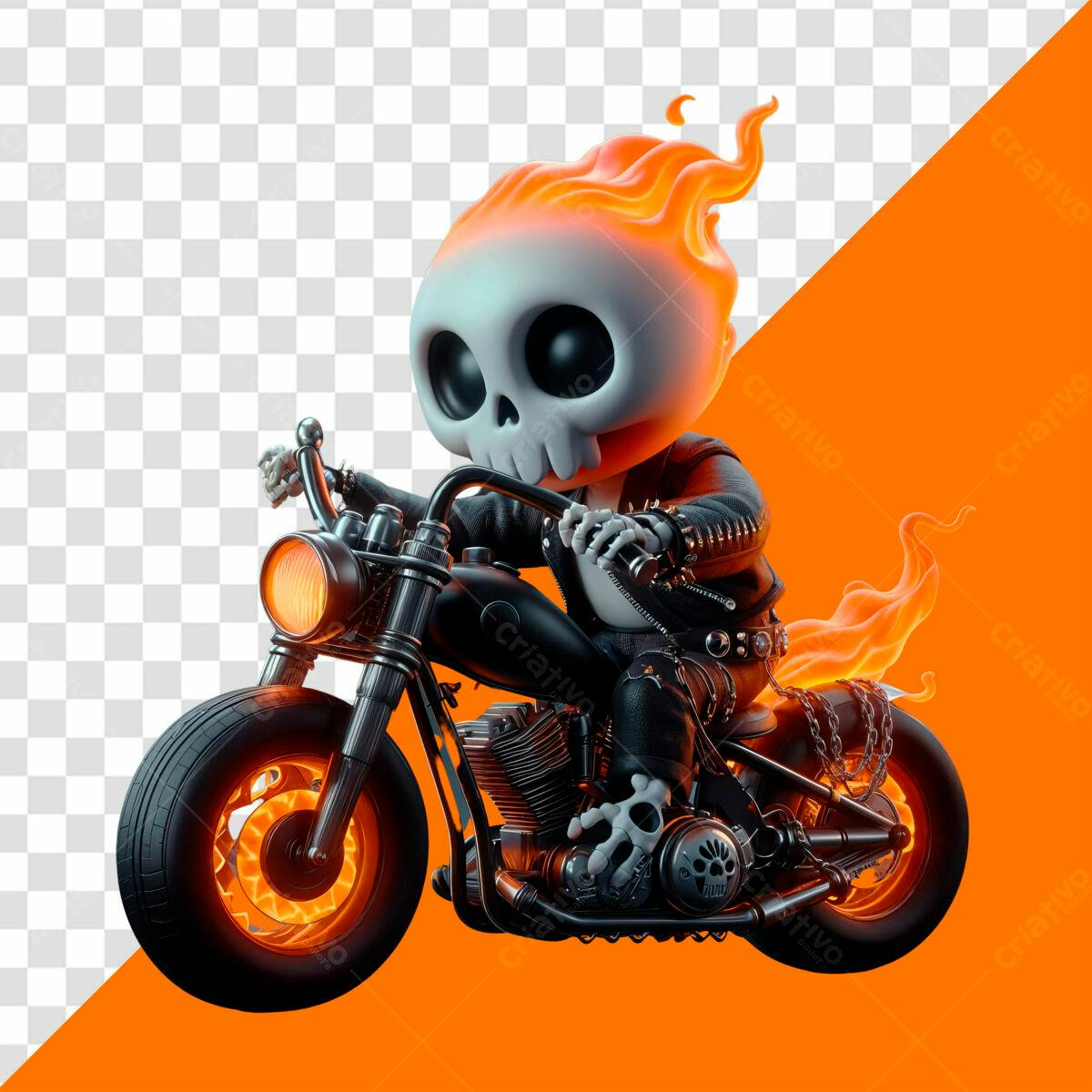 PSD Caveira Motociclista Dia das Bruxas Editável