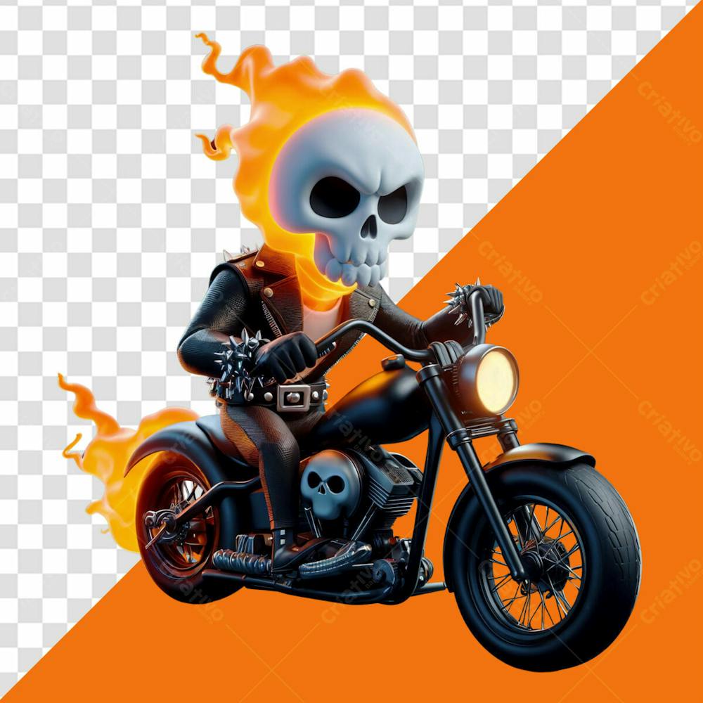 Elemento 3D Personagem Motoqueiro Fantasma Para Halloween