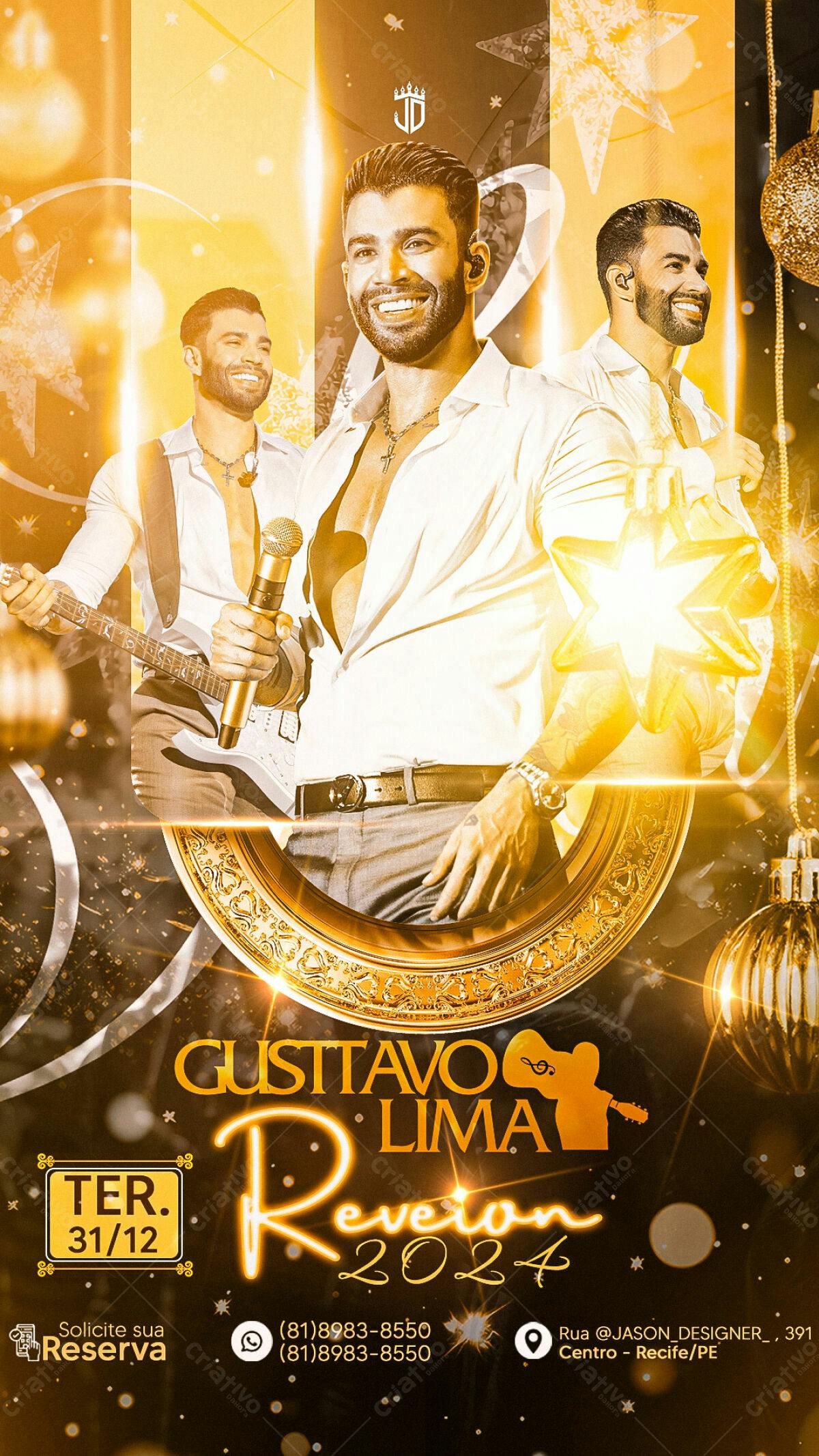 Flyer para Réveillon 2024 com Gustavo Lima PSD Editável