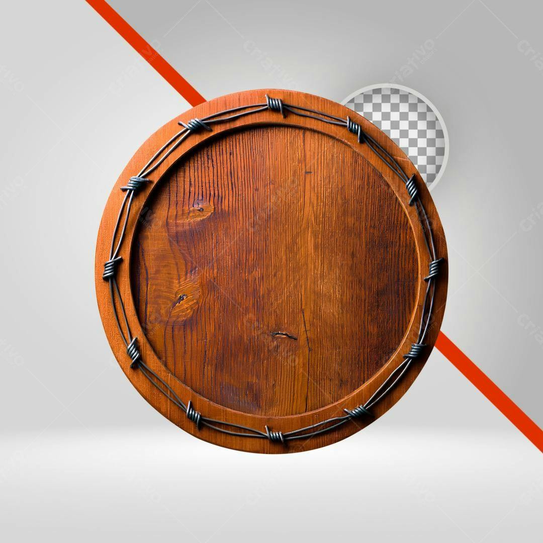 Selo redondo madeira e arame farpado PNG com fundo transparente