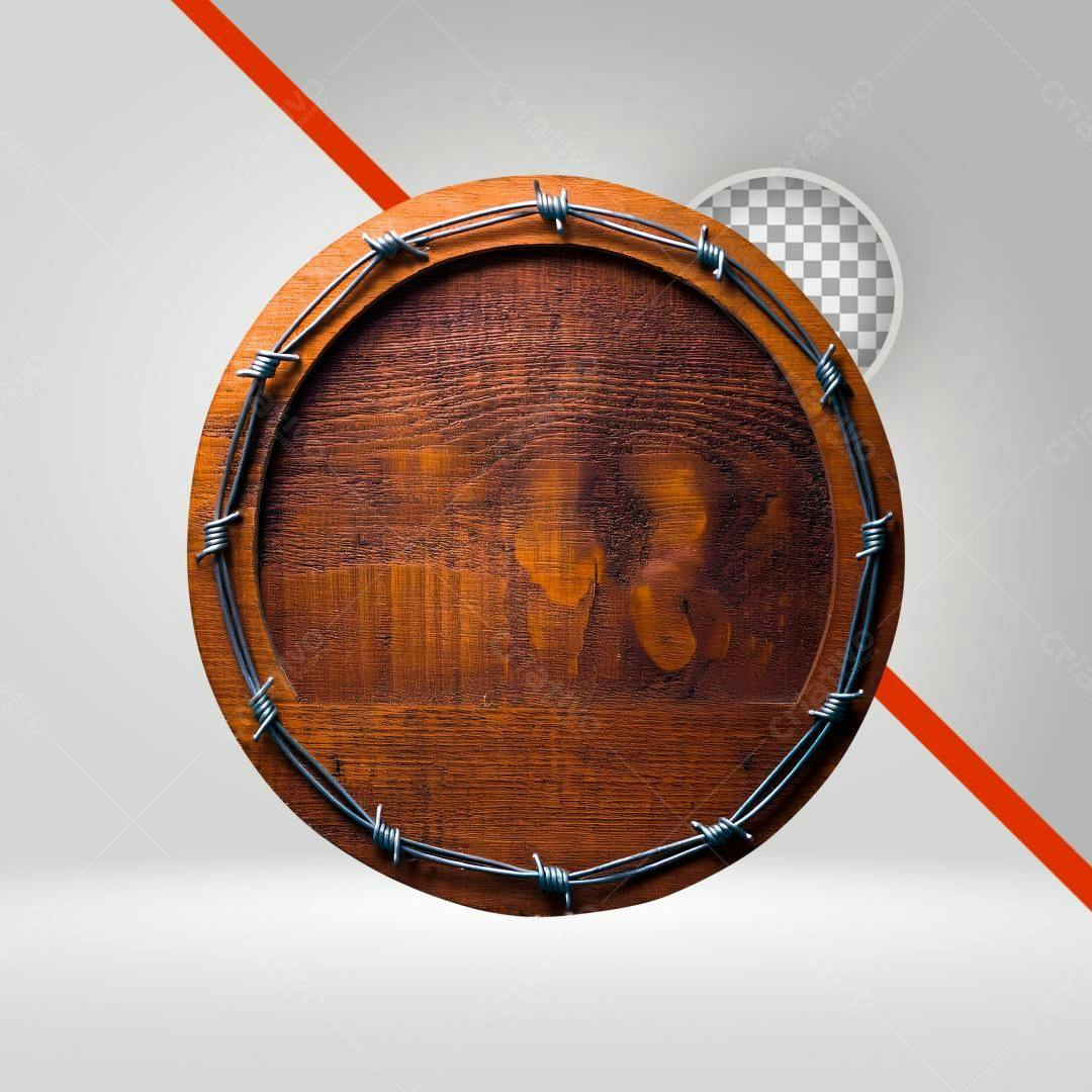 Selo madeira rústica com arame farpado PNG com fundo transparente