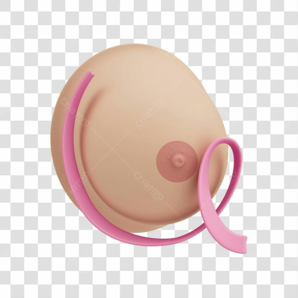 Asset 3D Laço Com Seio Para Campanha Outubro Rosa Contra Câncer De Mama Com Fundo Transparente