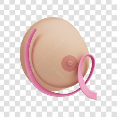 Asset 3D Laço Com Seio Para Campanha Outubro Rosa Contra Câncer De Mama Com Fundo Transparente