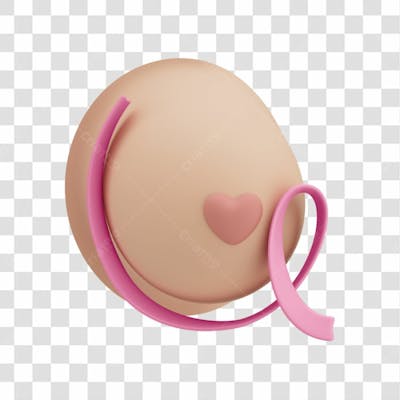 Asset 3D Laço Com Seio Para Campanha Outubro Rosa Contra Câncer De Mama Com Fundo Transparente