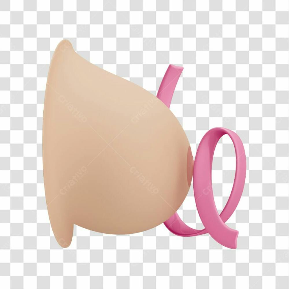 Asset 3D Laço Com Seio Para Campanha Outubro Rosa Contra Câncer De Mama Com Fundo Transparente