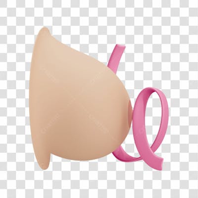 Asset 3D Laço Com Seio Para Campanha Outubro Rosa Contra Câncer De Mama Com Fundo Transparente