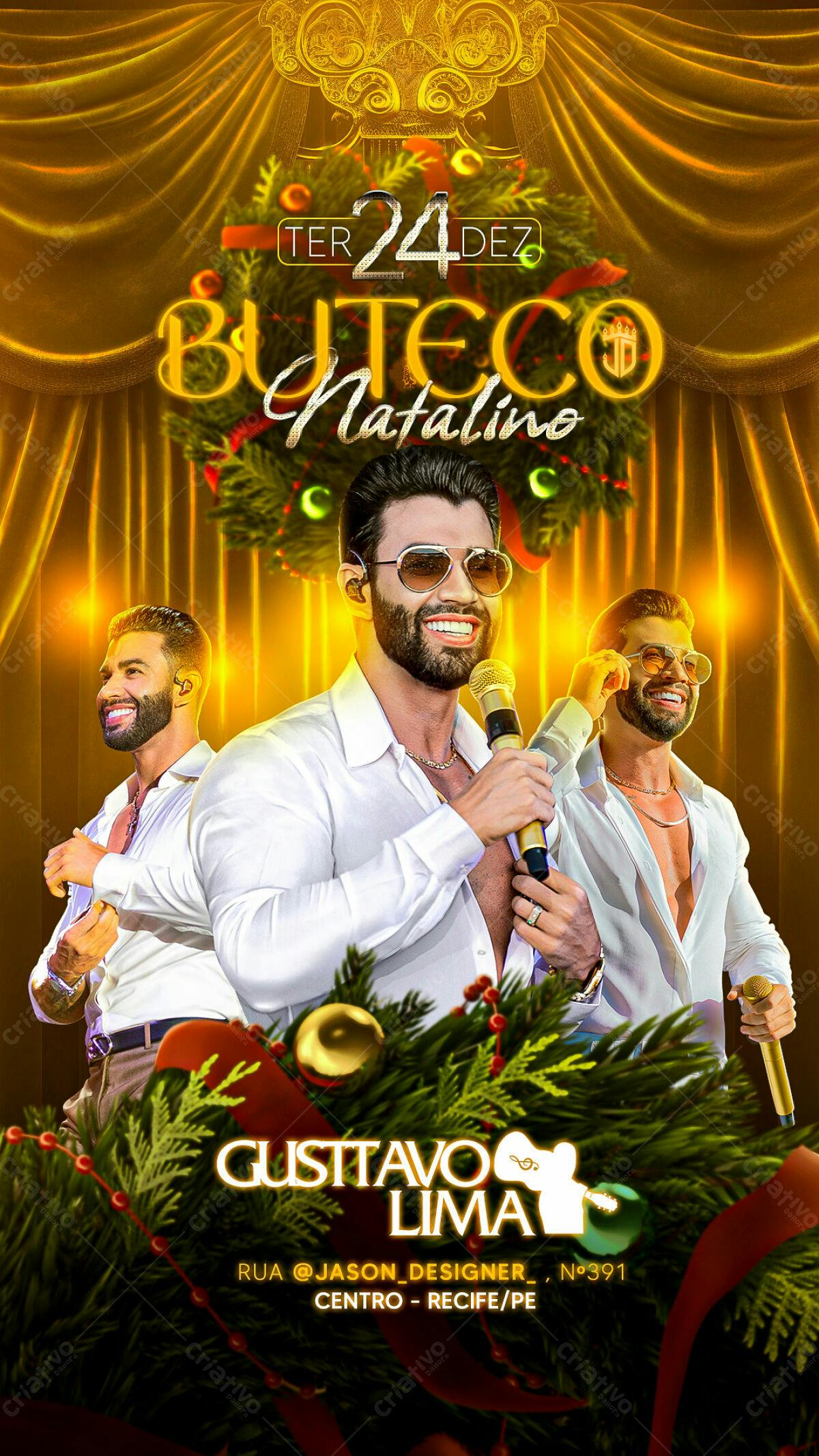 Flyer para Buteco Natalino com Gusttavo Lima PSD Editável