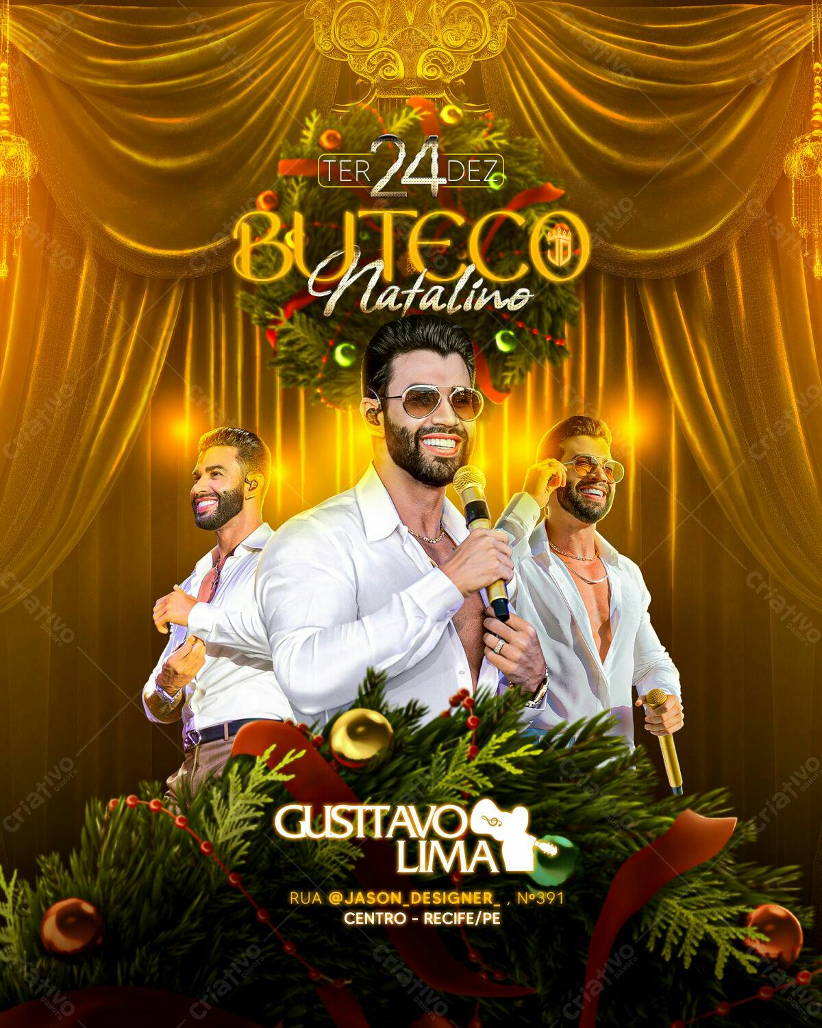 Flyer Buteco Natalino com Gustavo Lima PSD Editável