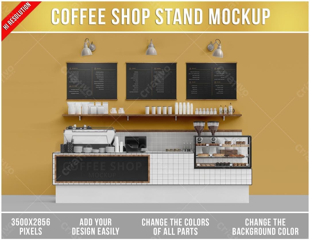 Mockup Realista de Bancada para Cafeteria - Estilo Moderno