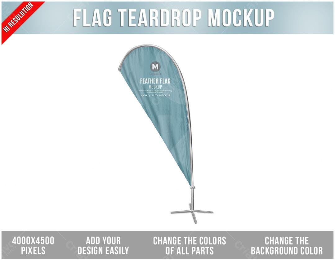 Mockup Bandeira Teardrop Azul-Cinza: Design Moderno