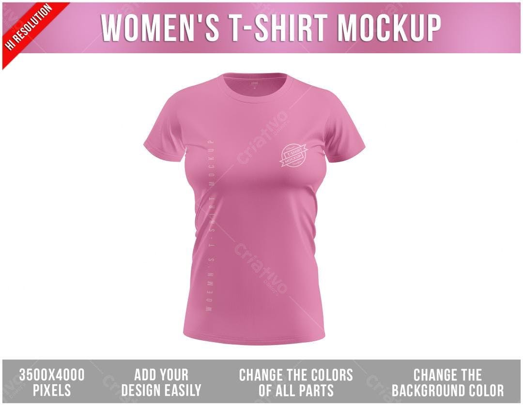Mockup Camiseta Feminina Rosa - Estilo Realista