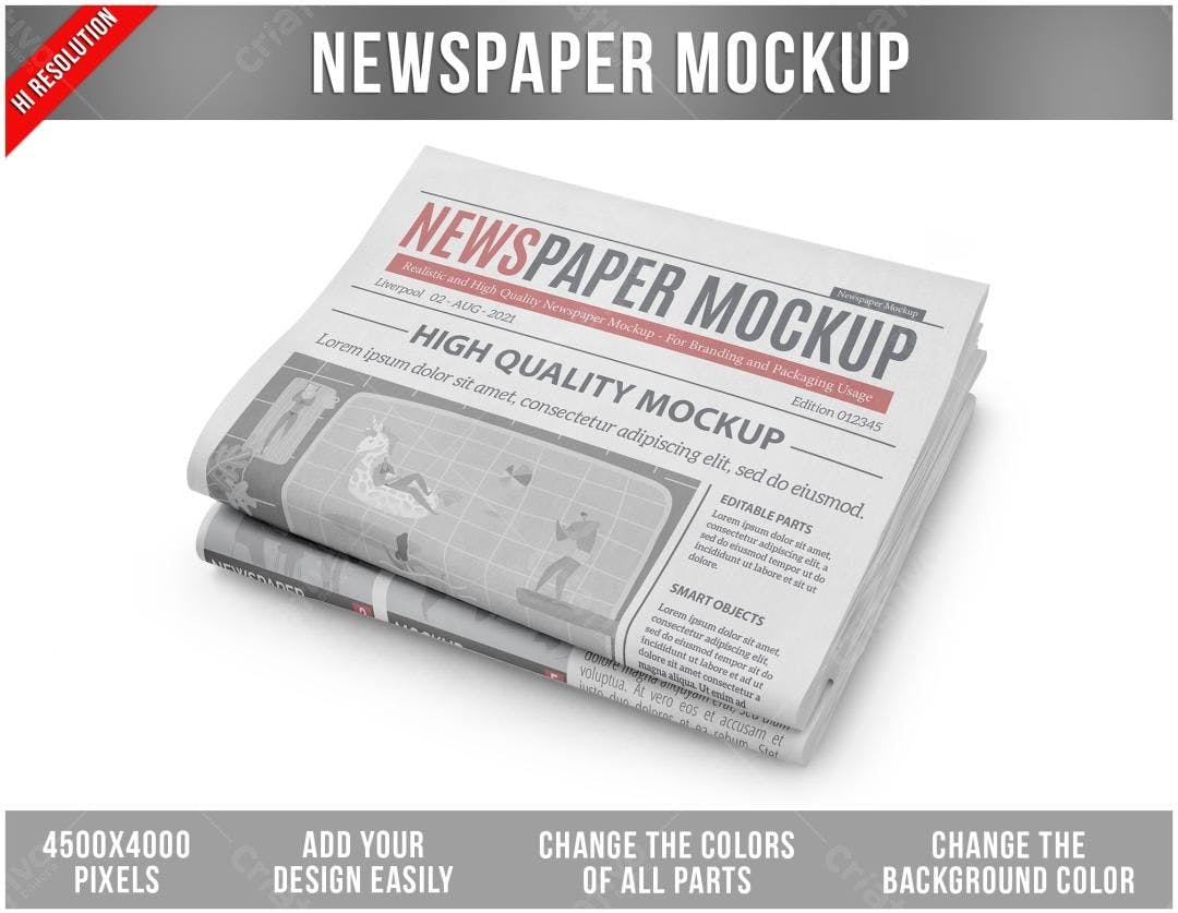 Mockup Realista de Jornal: Design Moderno em Tons Cinza