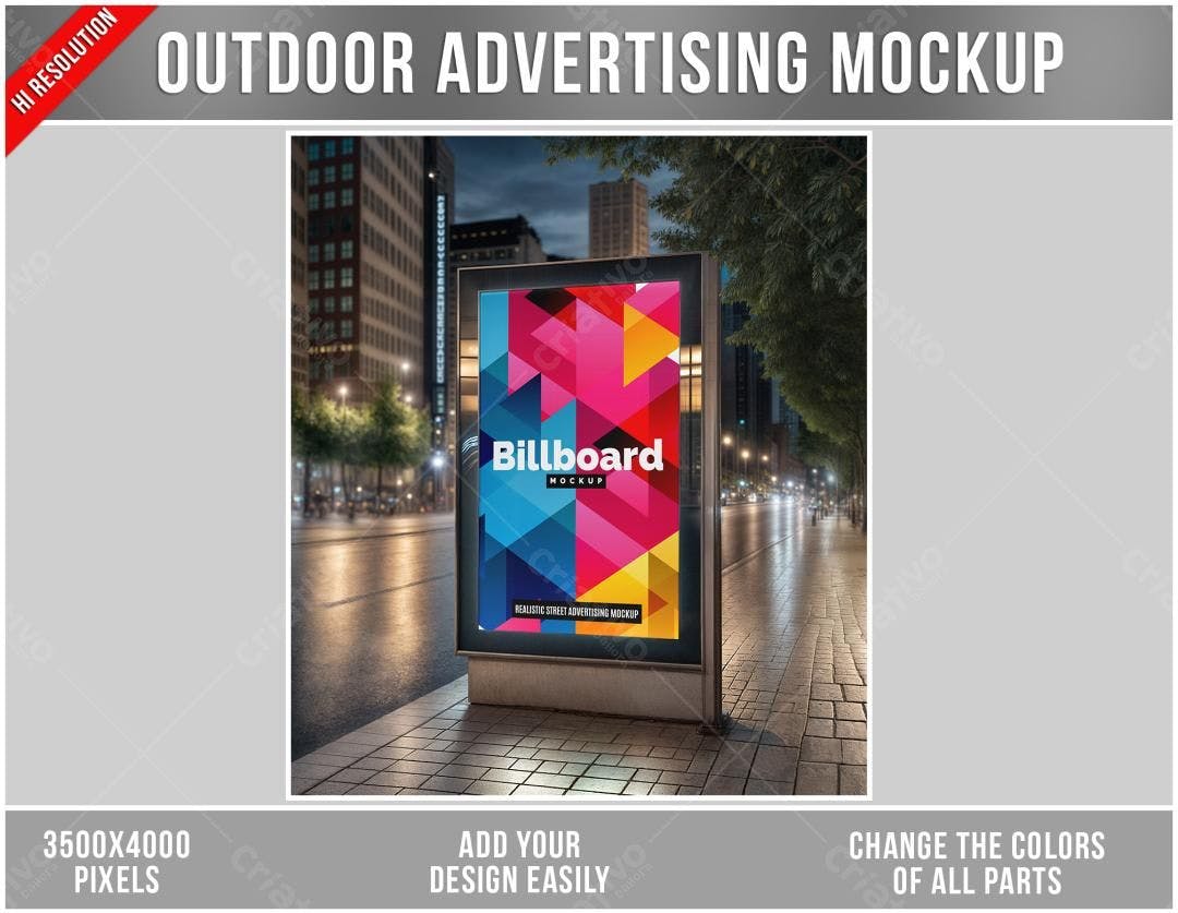 Mockup Realista de Outdoor Noturno com Cores Vibrantes
