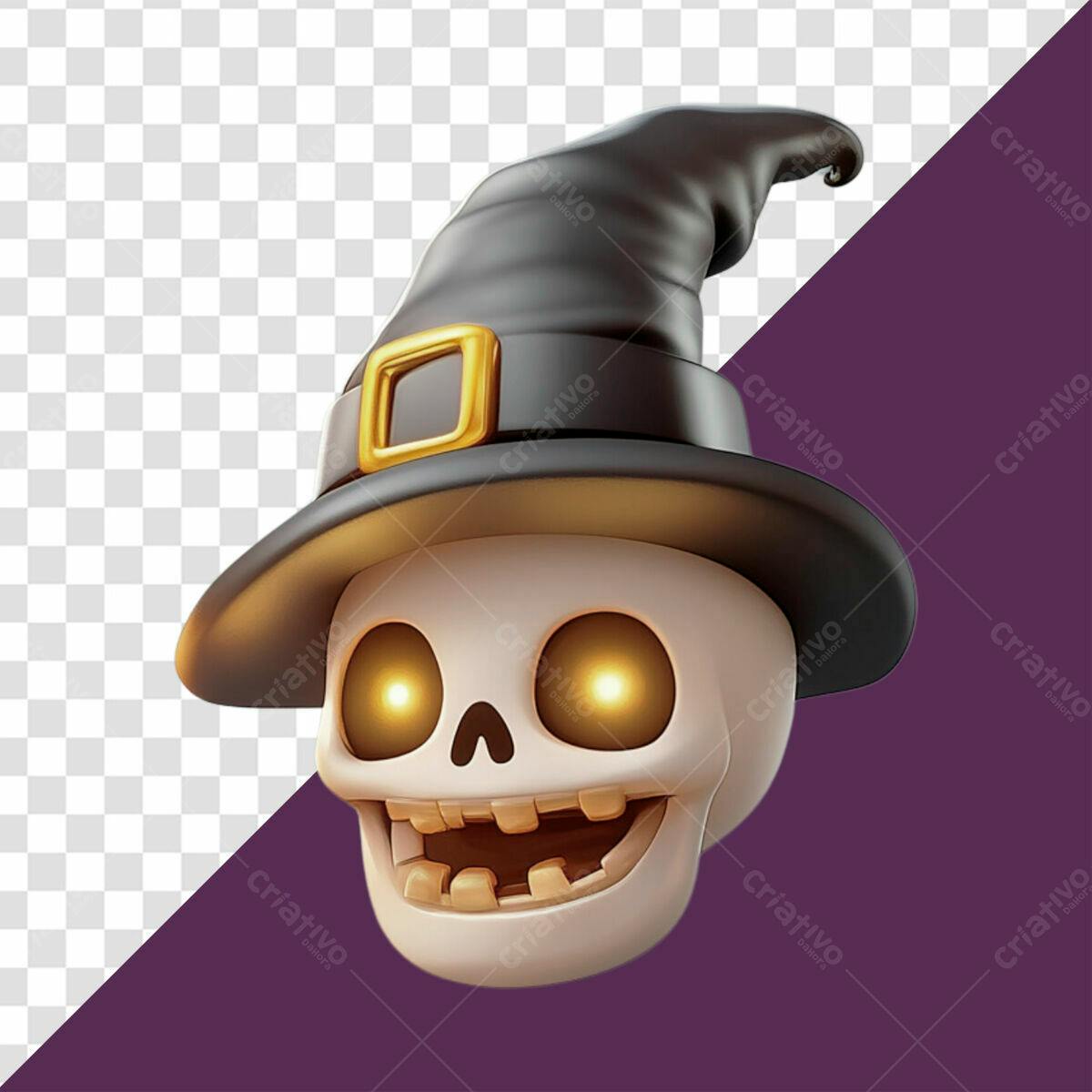 Caveira com Chapéu de Bruxa para o Halloween PSD Editável