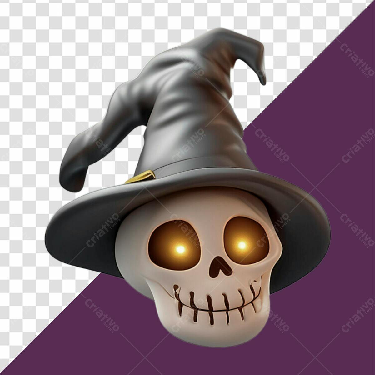 Ícone Caveira com Chapéu Bruxo PSD Editável