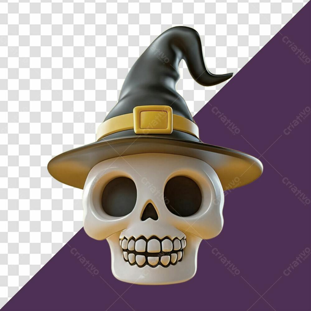 Emoji 3D De Caveira Com Chapeu Preto Para Halloween