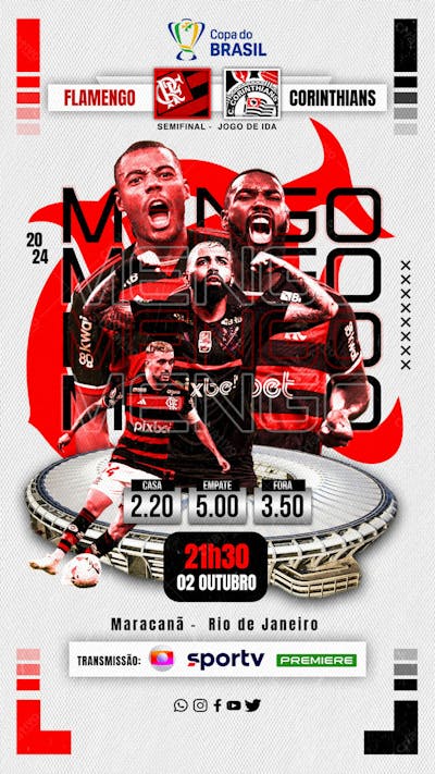 FLYER ESPORTIVO FLAMENGO vs CORINTHIANS COPA DO BRASIL 2024 SEMIFINAL FUTEBOL 