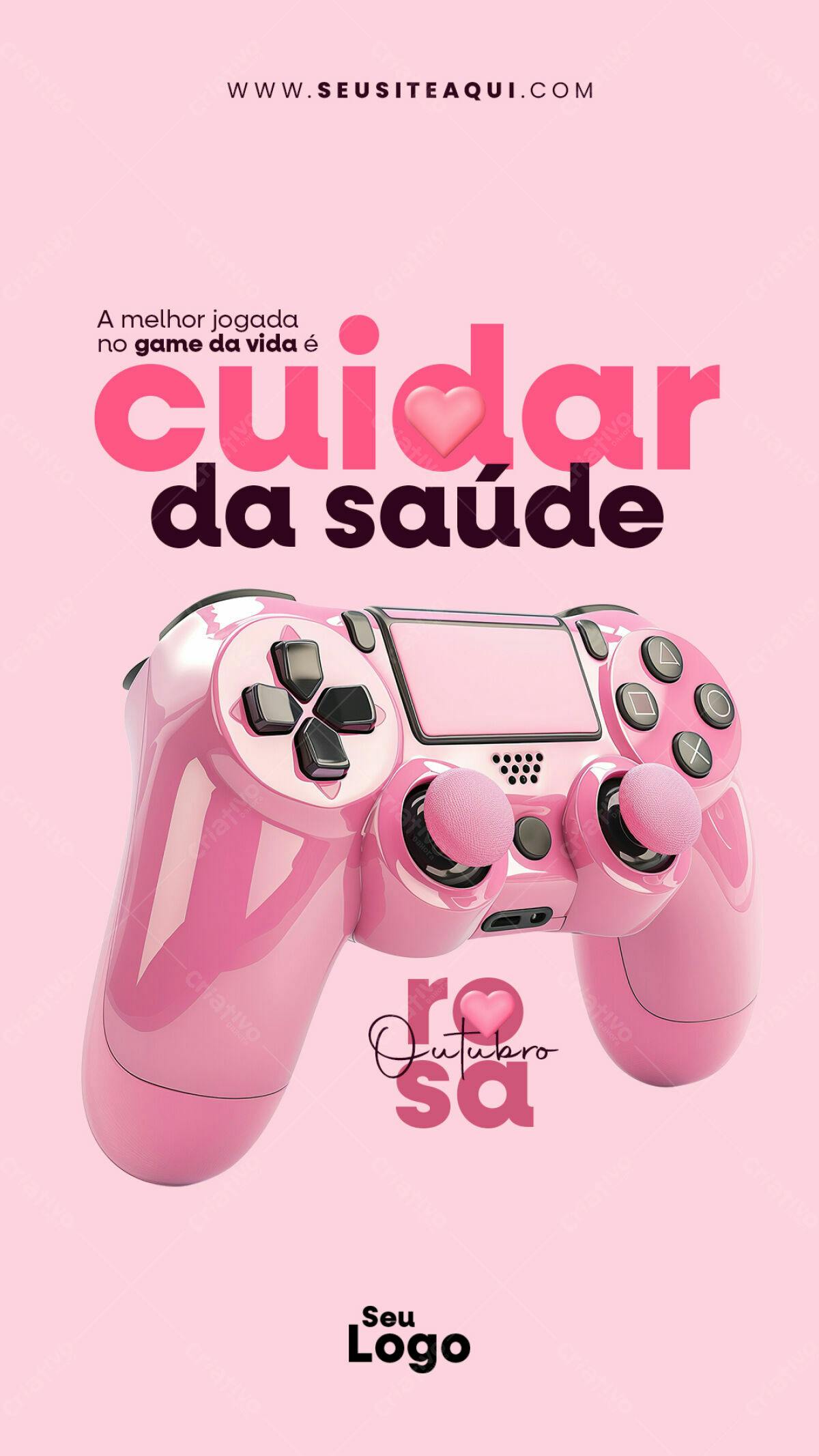 Flyer Outubro Rosa com Controle de Game PSD Editável