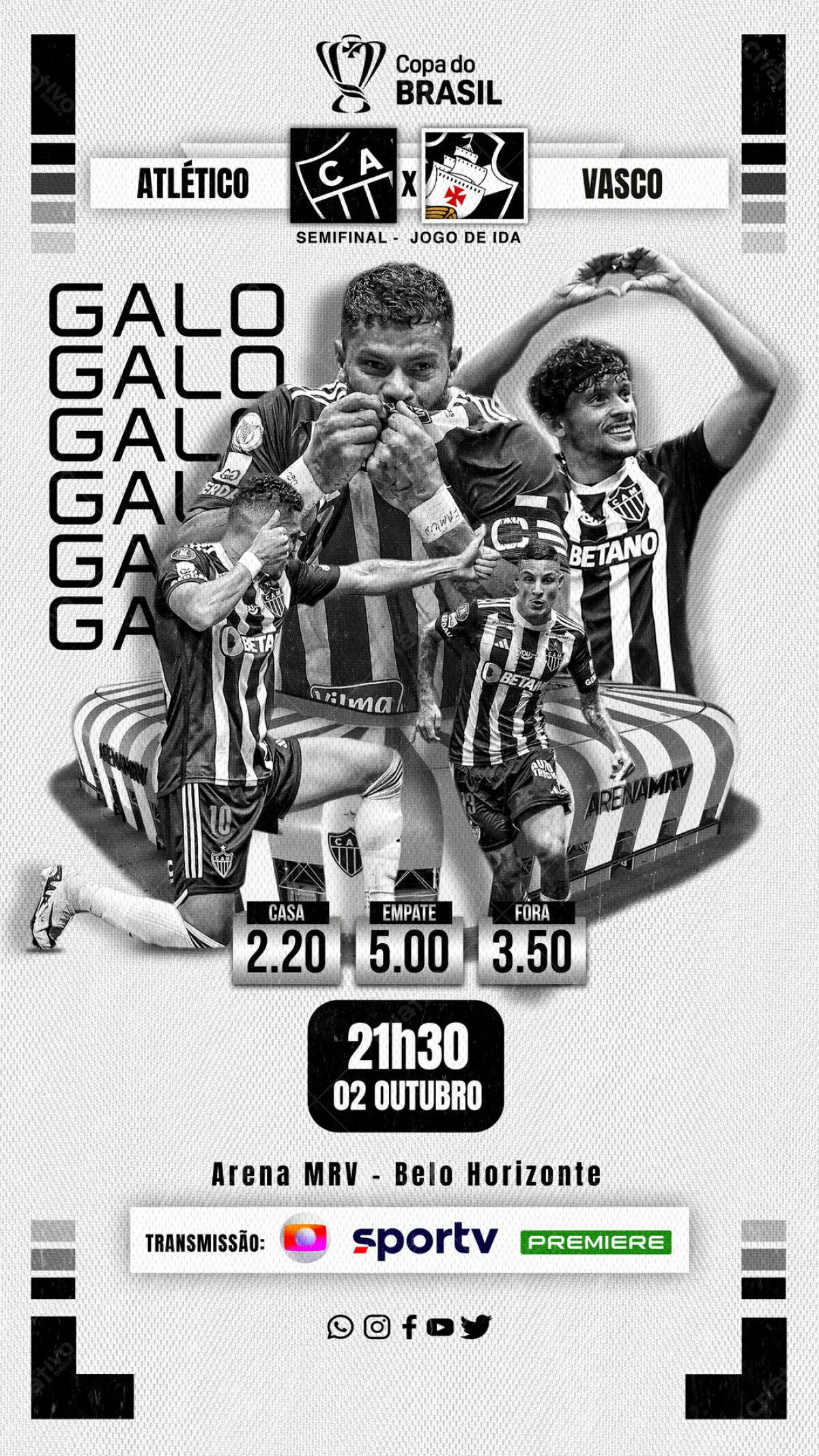 Flyer Atlético x Vasco Copa do Brasil PSD Editável