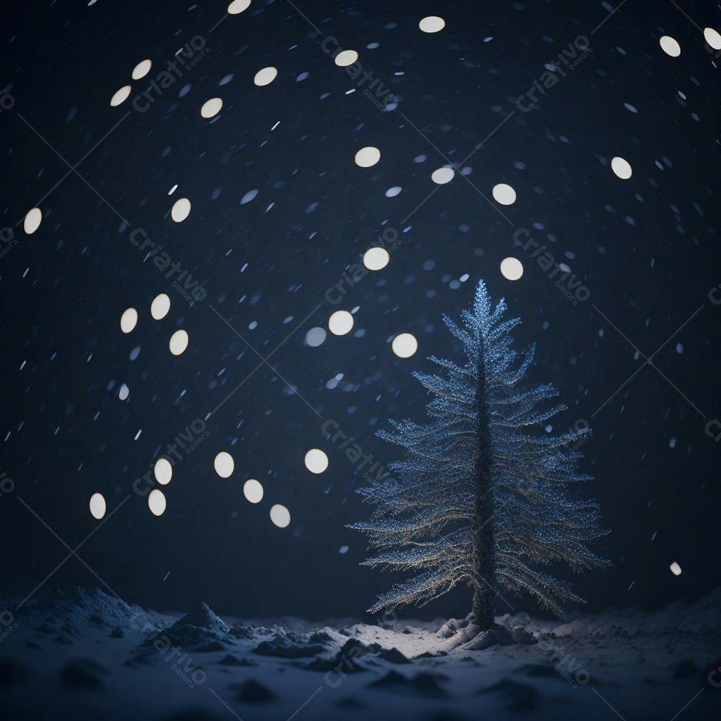 Pinheiro nevado noite natalina luzes