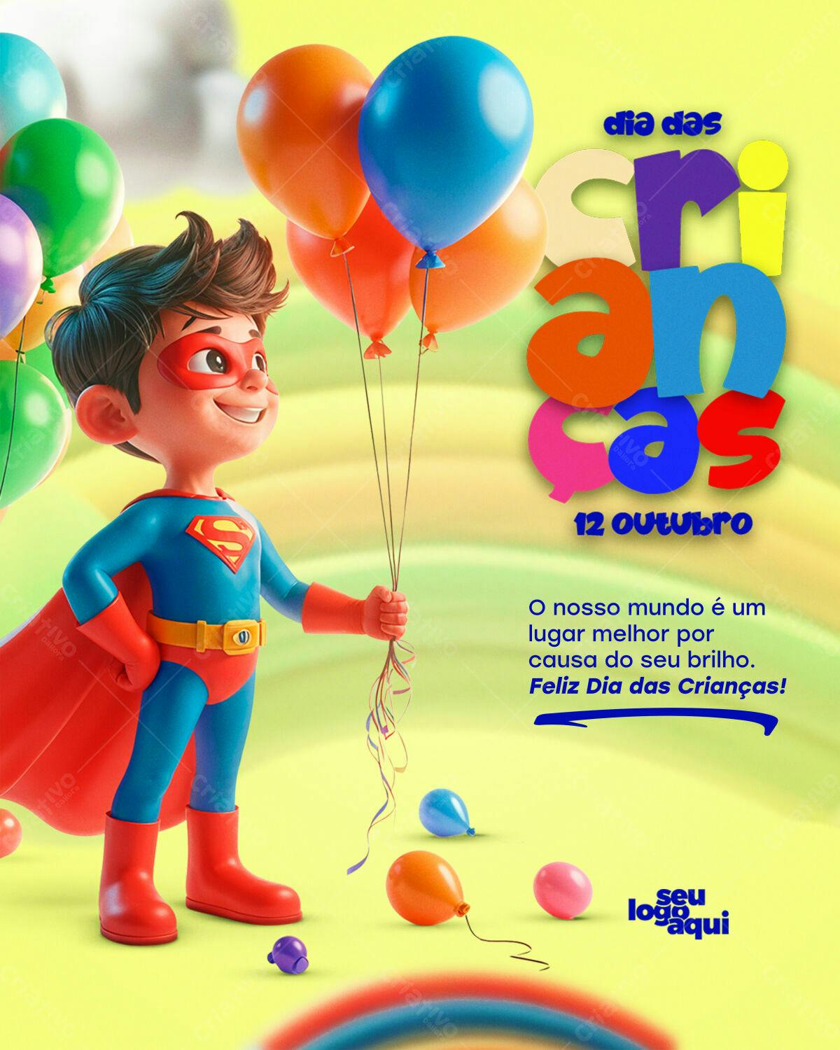 Flyer Dia das Crianças com Super-Herói PSD Editável