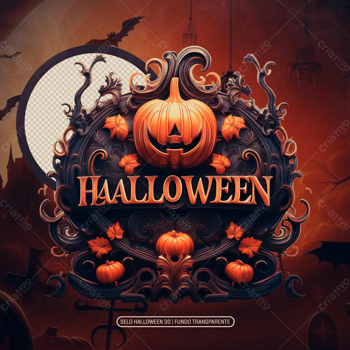 Selo Halloween 3D PNG com fundo transparente