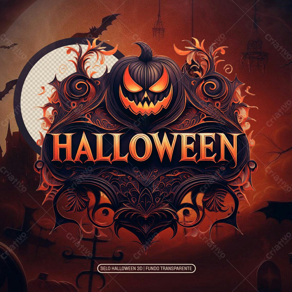 Selo Halloween 3D PNG com fundo transparente
