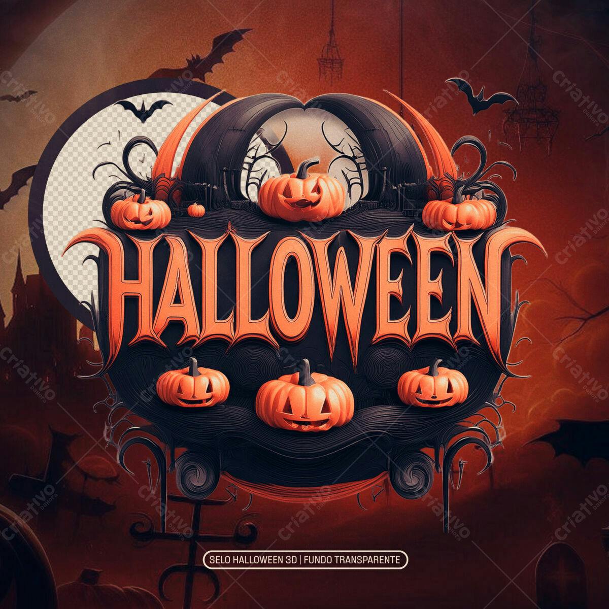 Selo Halloween 3D PNG com fundo transparente