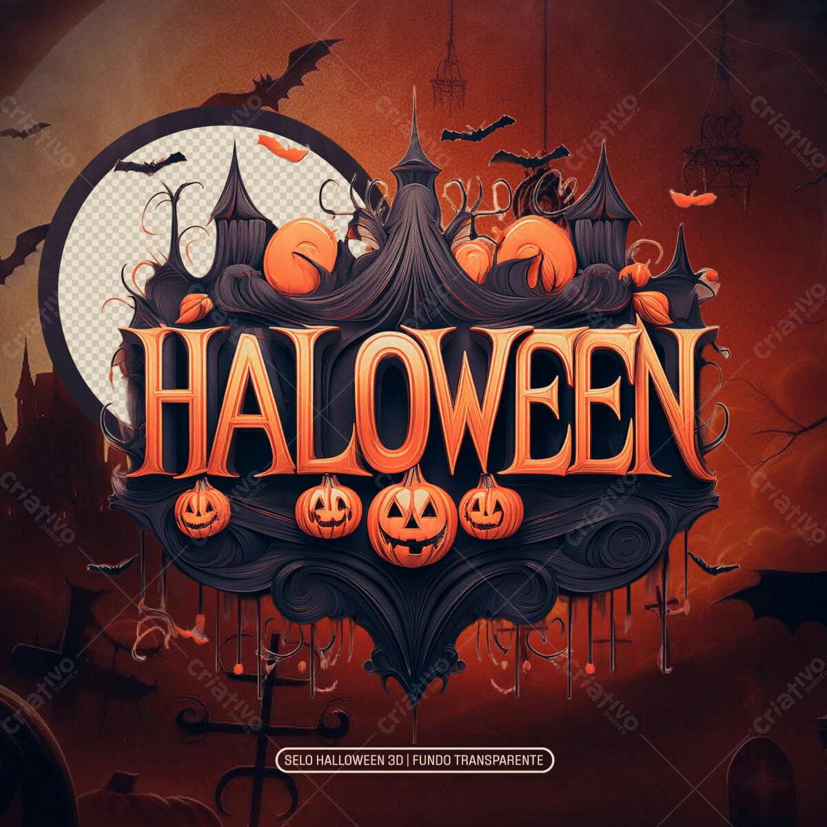 Selo Halloween 3D PNG com fundo transparente