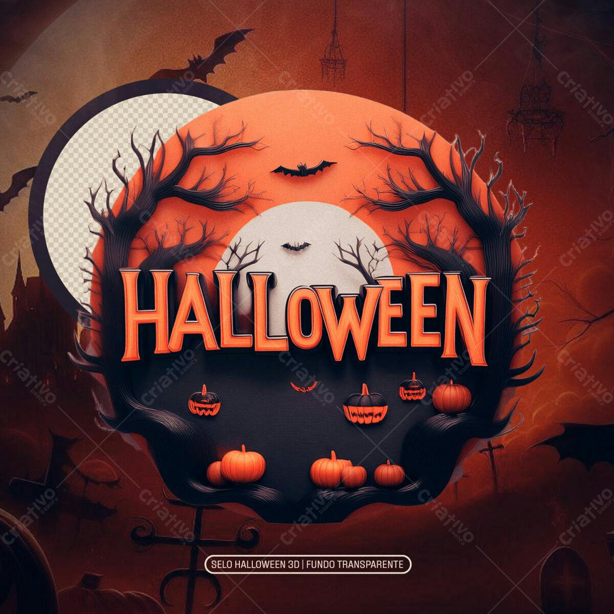 Selo Halloween 3D PNG com fundo transparente