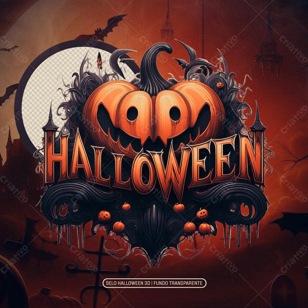 Selo Halloween 3D PNG com fundo transparente